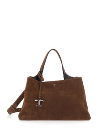 Tod's Women Brown Handbag With Adjustable And Removable Shoulder Strap And T Plaque On The Front In Suede For Women