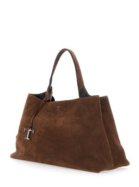 Tod's Women Brown Handbag With Adjustable And Removable Shoulder Strap And T Plaque On The Front In Suede For Women