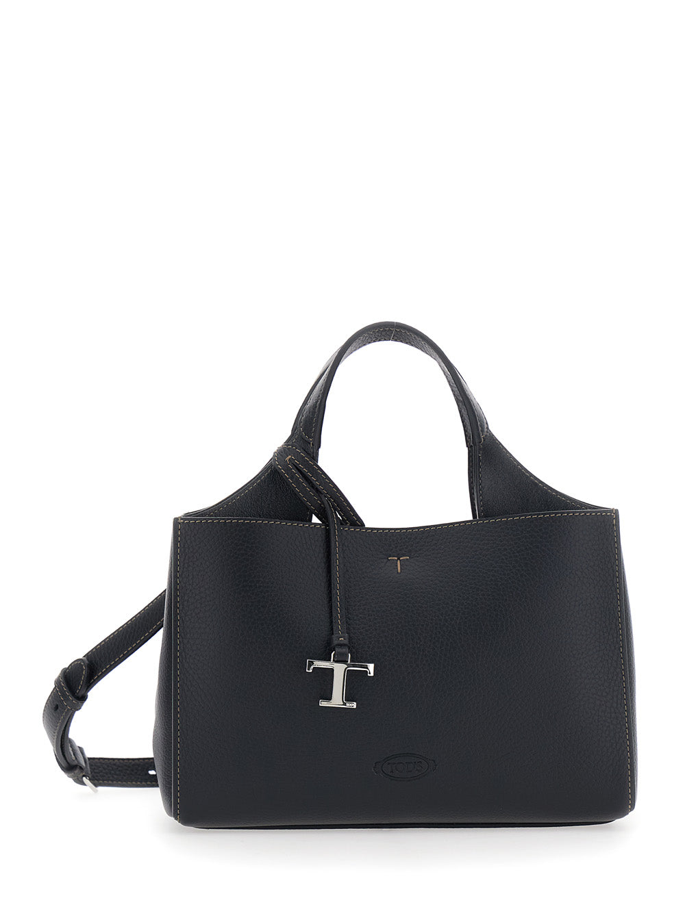 TOD'S Tod's Women Black Handbag With Adjustable And Removable Shoulder Strap And T Plate On The Front In Leather For Women