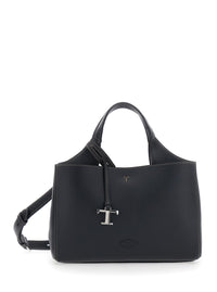 TOD'S Tod's Women Black Handbag With Adjustable And Removable Shoulder Strap And T Plate On The Front In Leather For Women