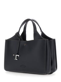 TOD'S Tod's Women Black Handbag With Adjustable And Removable Shoulder Strap And T Plate On The Front In Leather For Women