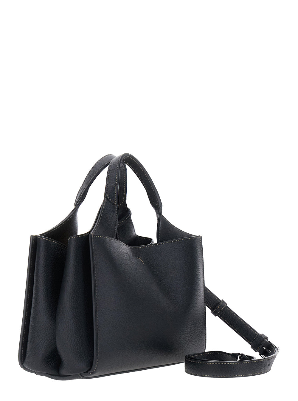 TOD'S Tod's Women Black Handbag With Adjustable And Removable Shoulder Strap And T Plate On The Front In Leather For Women