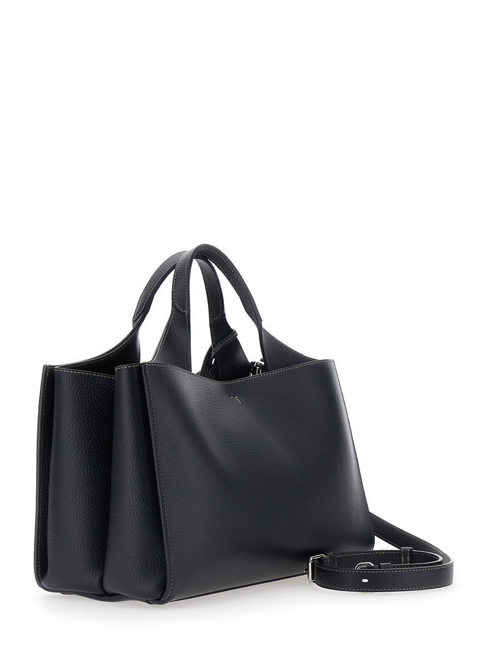 TOD'S Tod's Women Black Handbag With T Plate On The Front And Adjustable Strap In Leather For Women