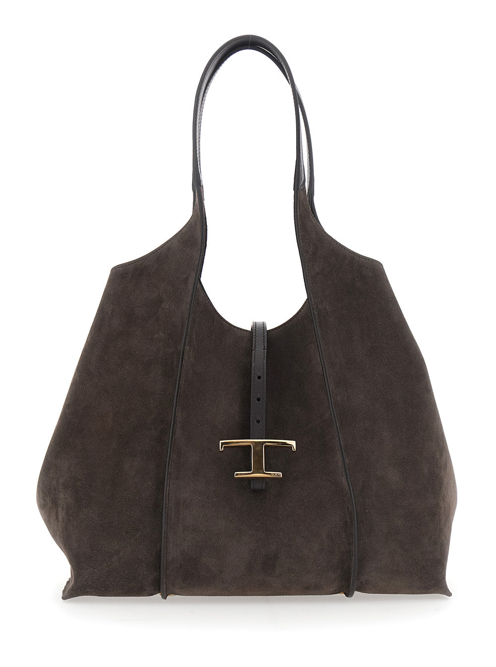 TOD'S Tod's Women Brown Shoulder Bag With Two Top Handles And T Plaque On The Front In Suede For Women