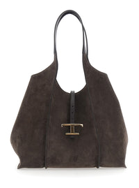 TOD'S Tod's Women Brown Shoulder Bag With Two Top Handles And T Plaque On The Front In Suede For Women