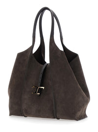 TOD'S Tod's Women Brown Shoulder Bag With Two Top Handles And T Plaque On The Front In Suede For Women