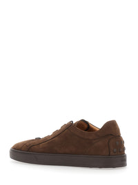 Tod's Men Brown Low Top Sneakers With Grooved Sole And Logo Patch On The Tongue In Suede For Men