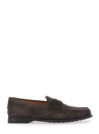 Tod's Men Brown Loafers With Pennyslot And Embossed Logo Monogram In Suede For Men