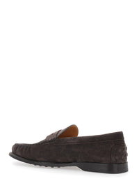 Tod's Men Brown Loafers With Pennyslot And Embossed Logo Monogram In Suede For Men