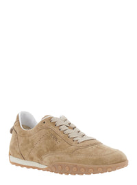 Tod's Women Beige Low Top Sneakers With Logo Lettering On Tongue And Heel In Suede For Women