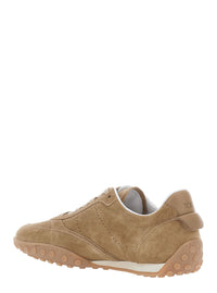 Tod's Women Beige Low Top Sneakers With Logo Lettering On Tongue And Heel In Suede For Women