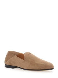 Tod's Women Beige Loafers With Logo Lettering Plate On The Front In Suede For Women