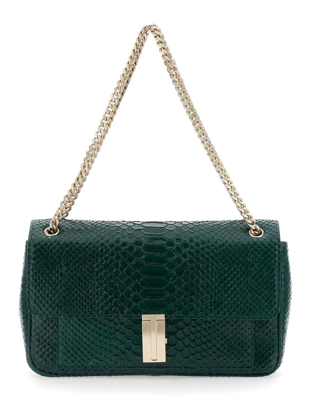 TOM FORD Tom Ford Women Green Crossbody Bag With T Closure In Glossy Snake Effect Leather For Women