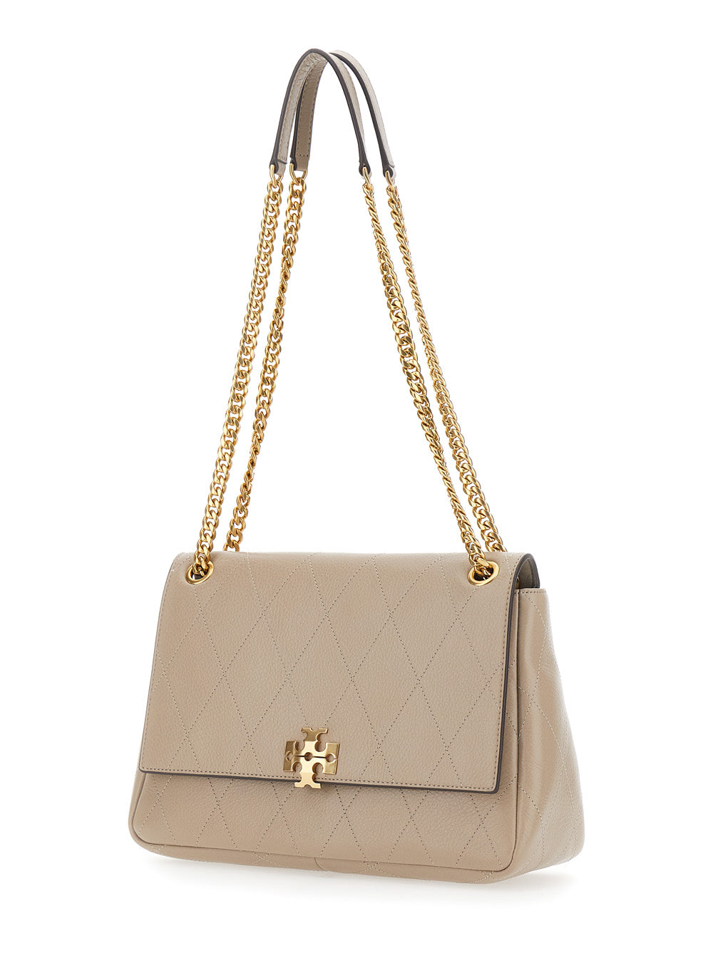 TORY BURCH Tory Burch Women 'Charlie' Beige Crossbody Bag With Chain Strap And Logo Plate On The Front In Quilted Leather For Women