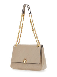 TORY BURCH Tory Burch Women 'Charlie' Beige Crossbody Bag With Chain Strap And Logo Plate On The Front In Quilted Leather For Women