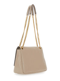 TORY BURCH Tory Burch Women 'Charlie' Beige Crossbody Bag With Chain Strap And Logo Plate On The Front In Quilted Leather For Women