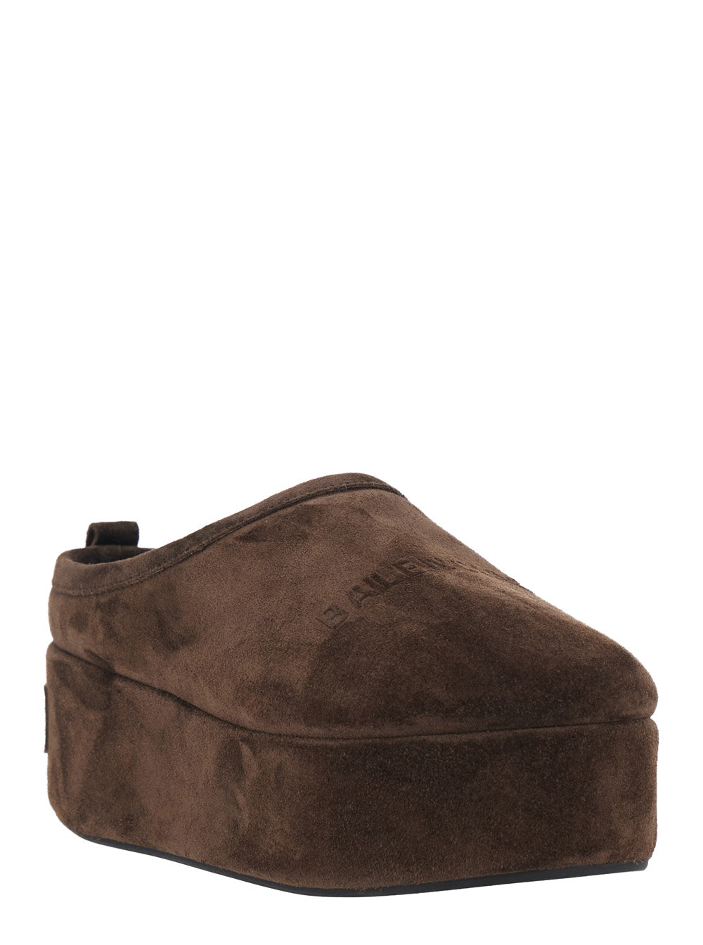 Balenciaga Women 'Alaska' Brown Mule With High Platform And Logo Lettering On The Front In Suede For Women