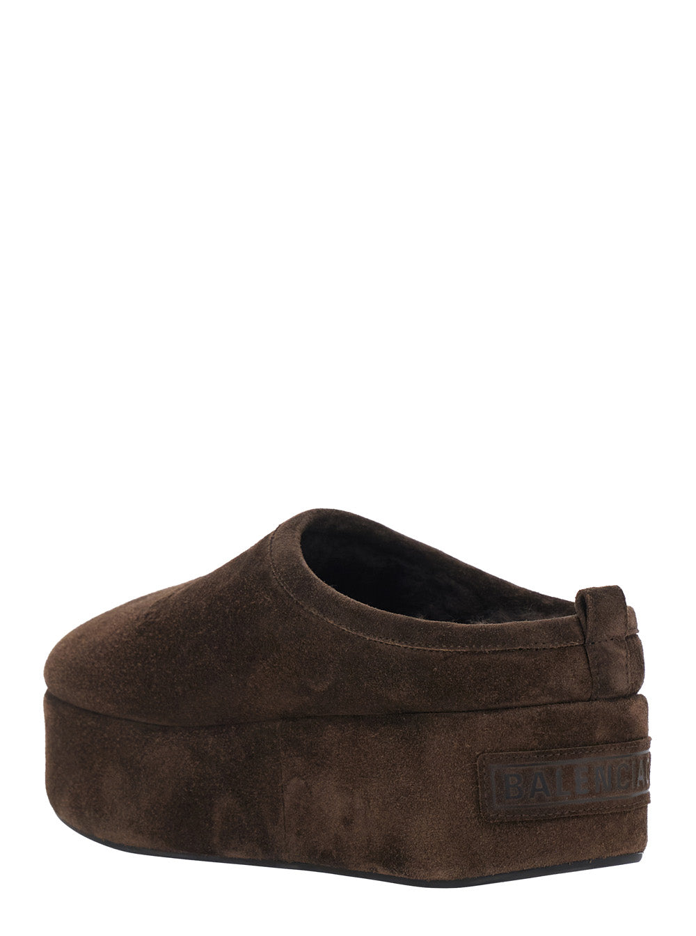 Balenciaga Women 'Alaska' Brown Mule With High Platform And Logo Lettering On The Front In Suede For Women