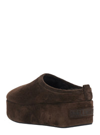 Balenciaga Women 'Alaska' Brown Mule With High Platform And Logo Lettering On The Front In Suede For Women