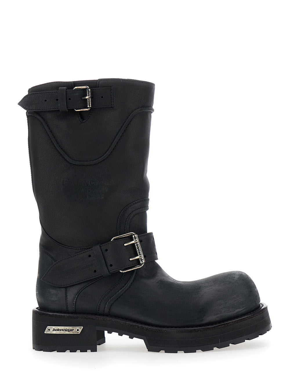 Balenciaga Men 'Venom' Black Boots With Adjustable Buckle Straps And Logo Plate On The Side In Leather For Men