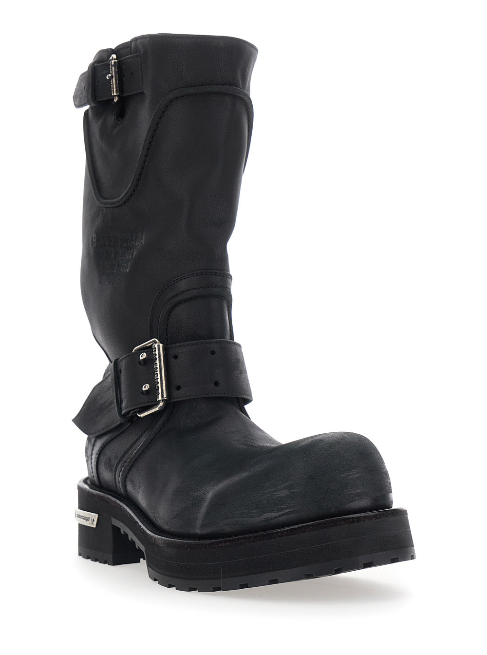 Balenciaga Men 'Venom' Black Boots With Adjustable Buckle Straps And Logo Plate On The Side In Leather For Men