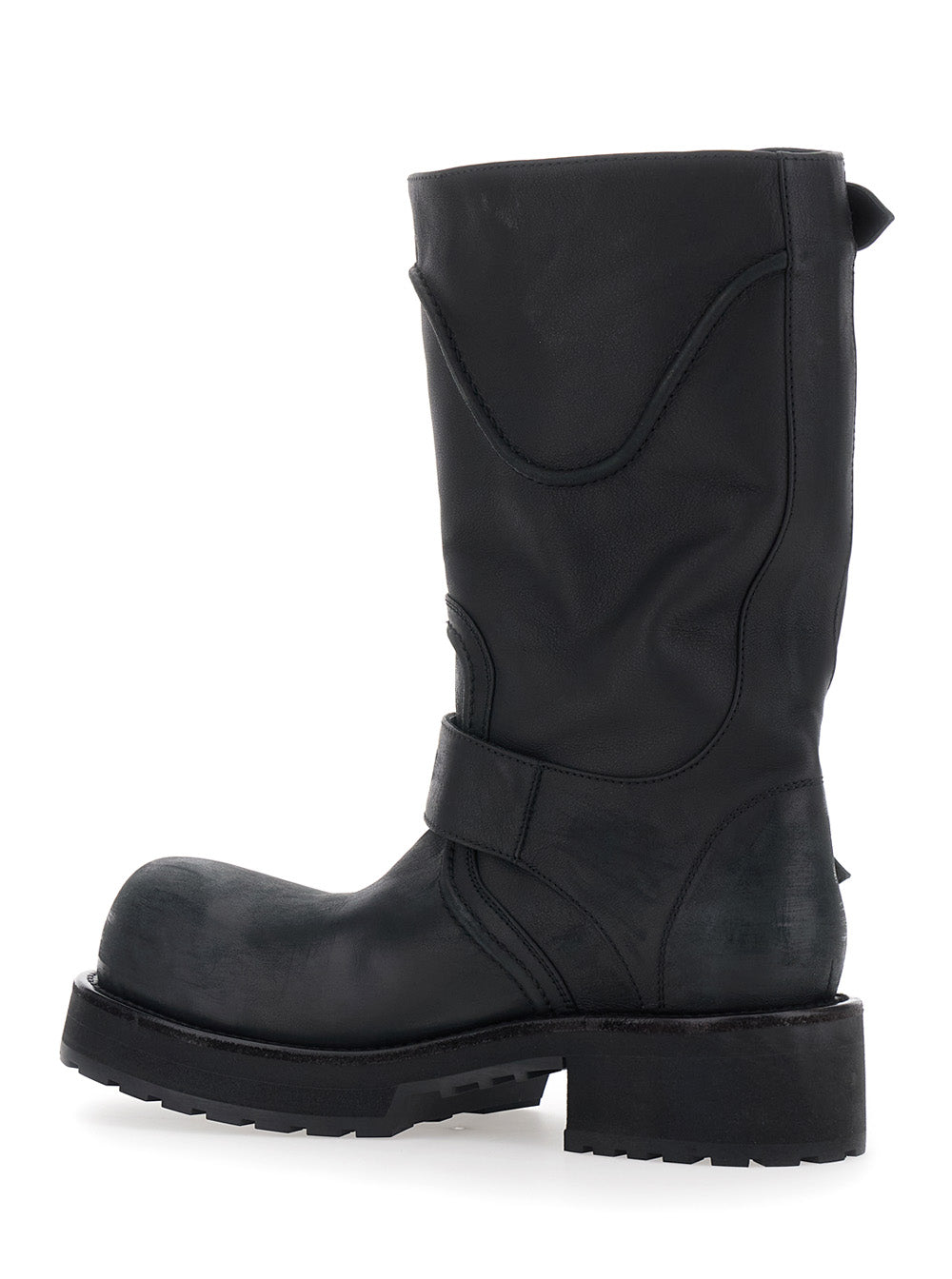 Balenciaga Men 'Venom' Black Boots With Adjustable Buckle Straps And Logo Plate On The Side In Leather For Men