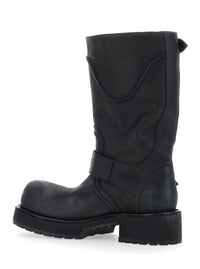 Balenciaga Men 'Venom' Black Boots With Adjustable Buckle Straps And Logo Plate On The Side In Leather For Men