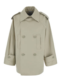 Balenciaga Women Beige Oversized Trench With Wide Collar And Button Cuffs In Cotton For Women