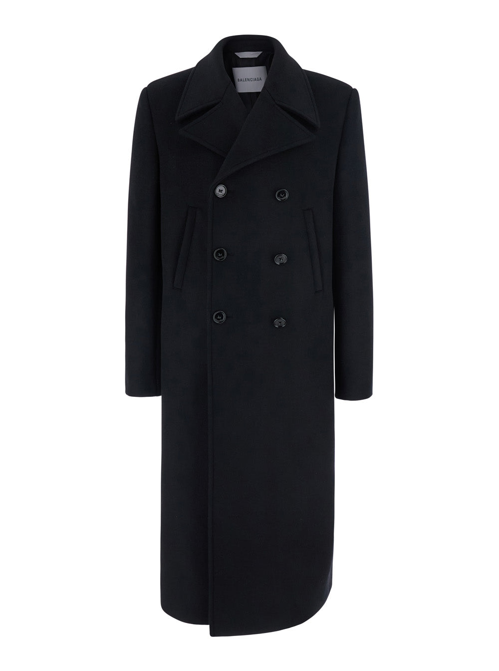 Balenciaga Men Black Double-Breasted Coat With Notched Revers In Cotton For Men