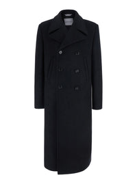 Balenciaga Men Black Double-Breasted Coat With Notched Revers In Cotton For Men