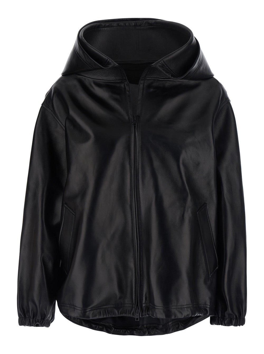 Balenciaga Women Black Jacket With Hood And Dropped Shoulders In Leather For Women