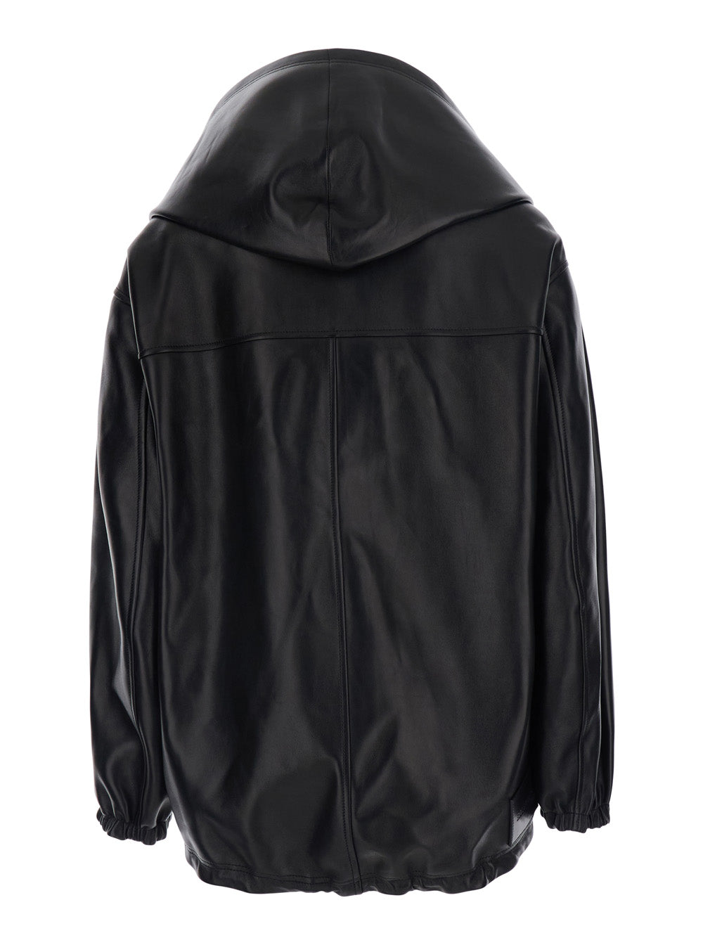 Balenciaga Women Black Jacket With Hood And Dropped Shoulders In Leather For Women