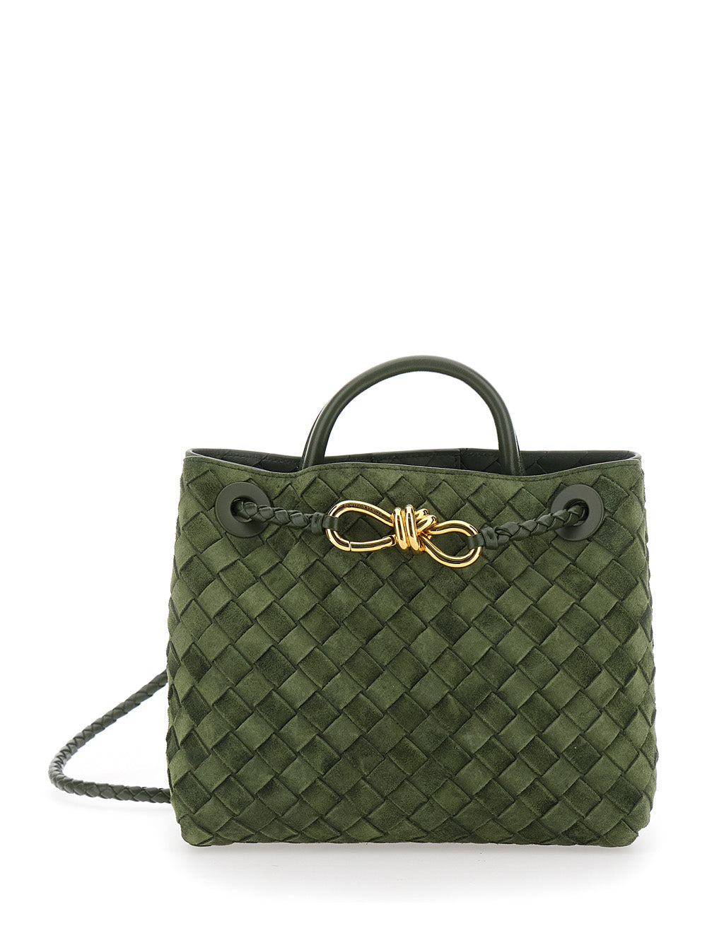 Bottega Veneta Women Small Andiamo Intrecciato 15 Glove Suede Cachemire