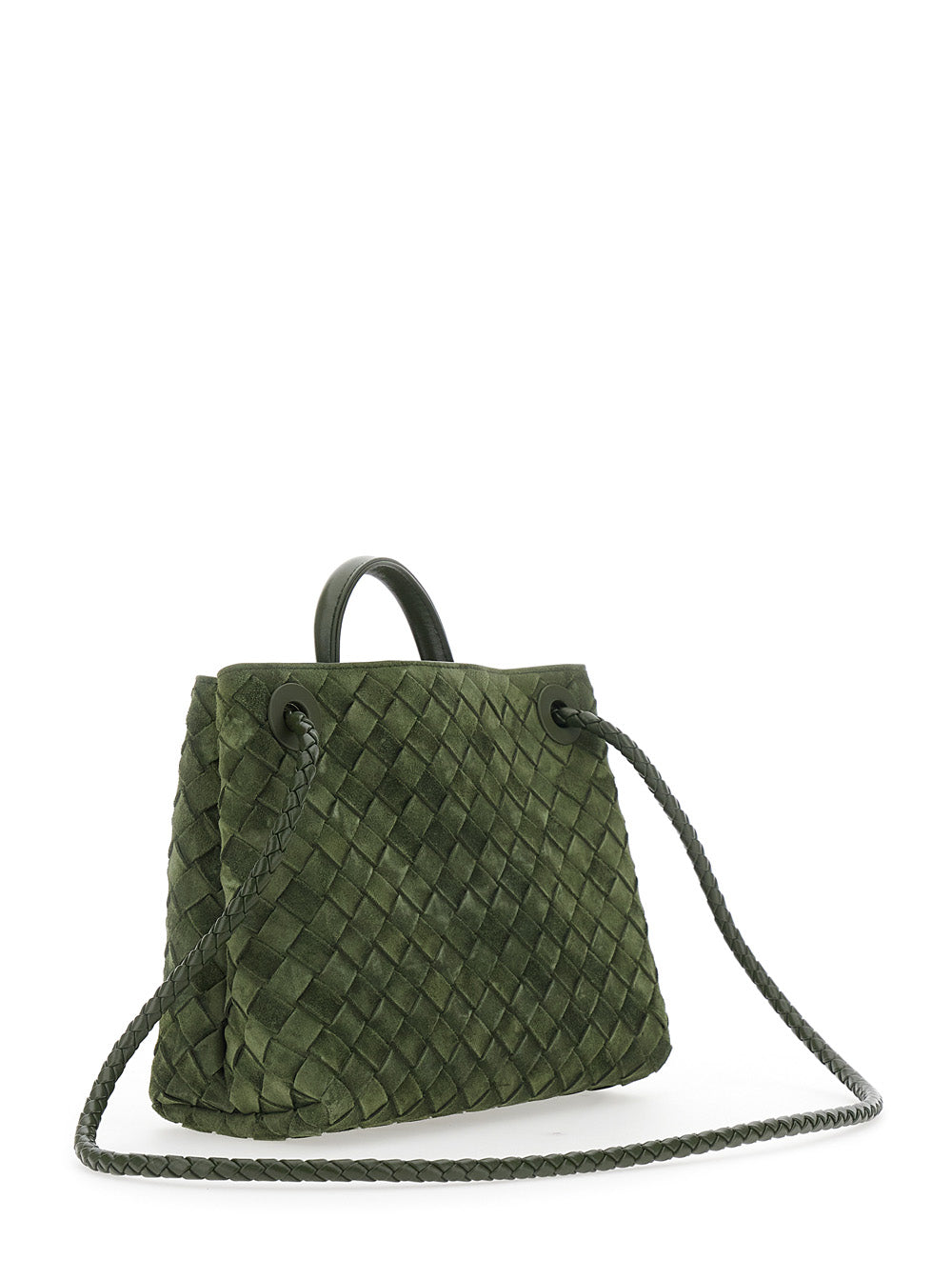 Bottega Veneta Women Small Andiamo Intrecciato 15 Glove Suede Cachemire