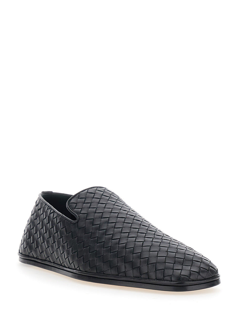 BOTTEGA VENETA Bottega Veneta Men 'Palazzo' Black Loafers With Rounded Toe And Intrecciato Motif In Leather For Men
