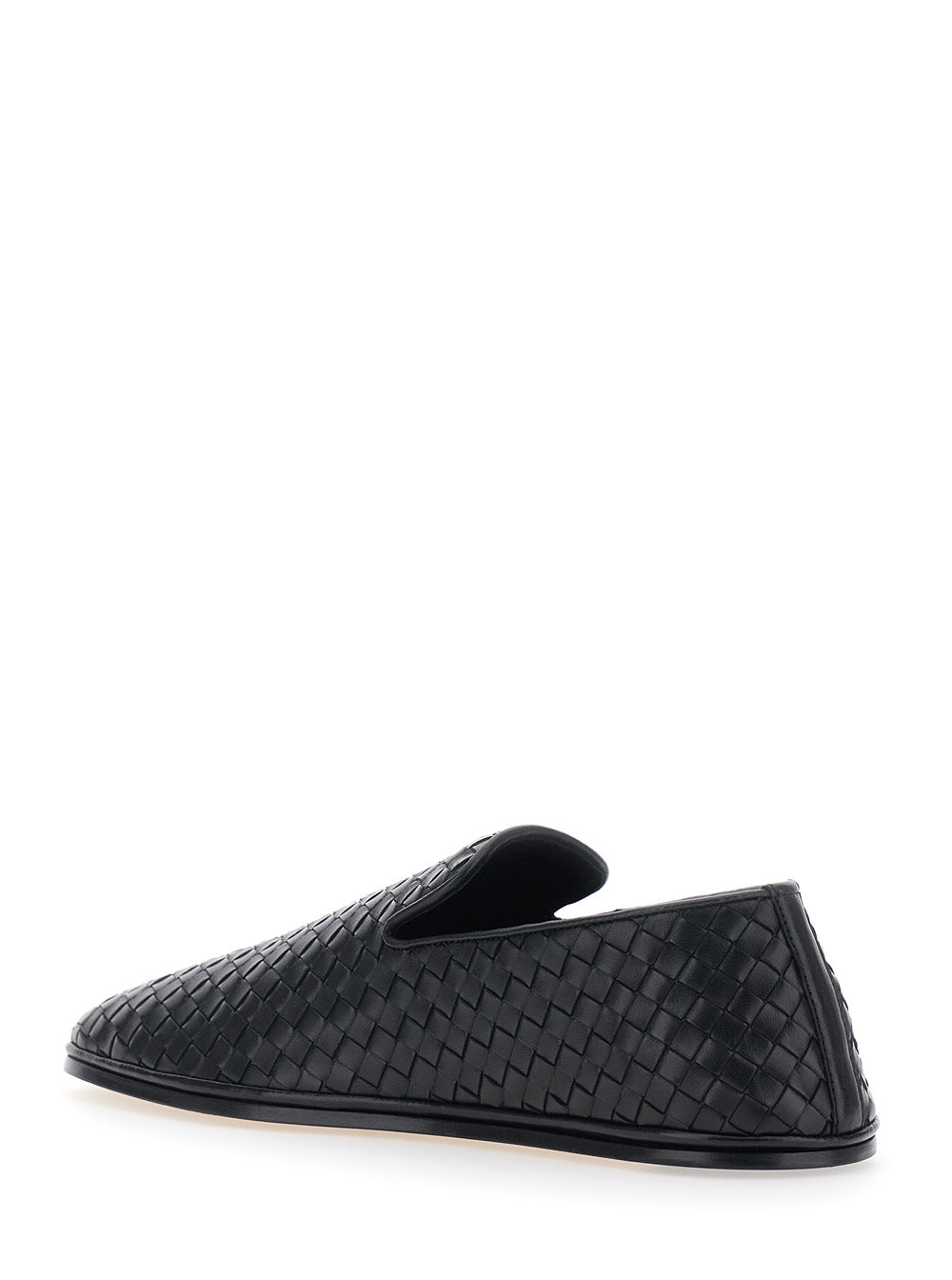 BOTTEGA VENETA Bottega Veneta Men 'Palazzo' Black Loafers With Rounded Toe And Intrecciato Motif In Leather For Men