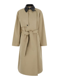 Bottega Veneta Women Beige Trench With Classic Collar With Intreccio And Belt On The Front In Cotton For Women