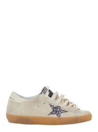 Golden Goose Women 'Superstar' Beige Low Top Sneakers With Glitter Star Patch And Logo Lettering On The Heel In Suede For Women
