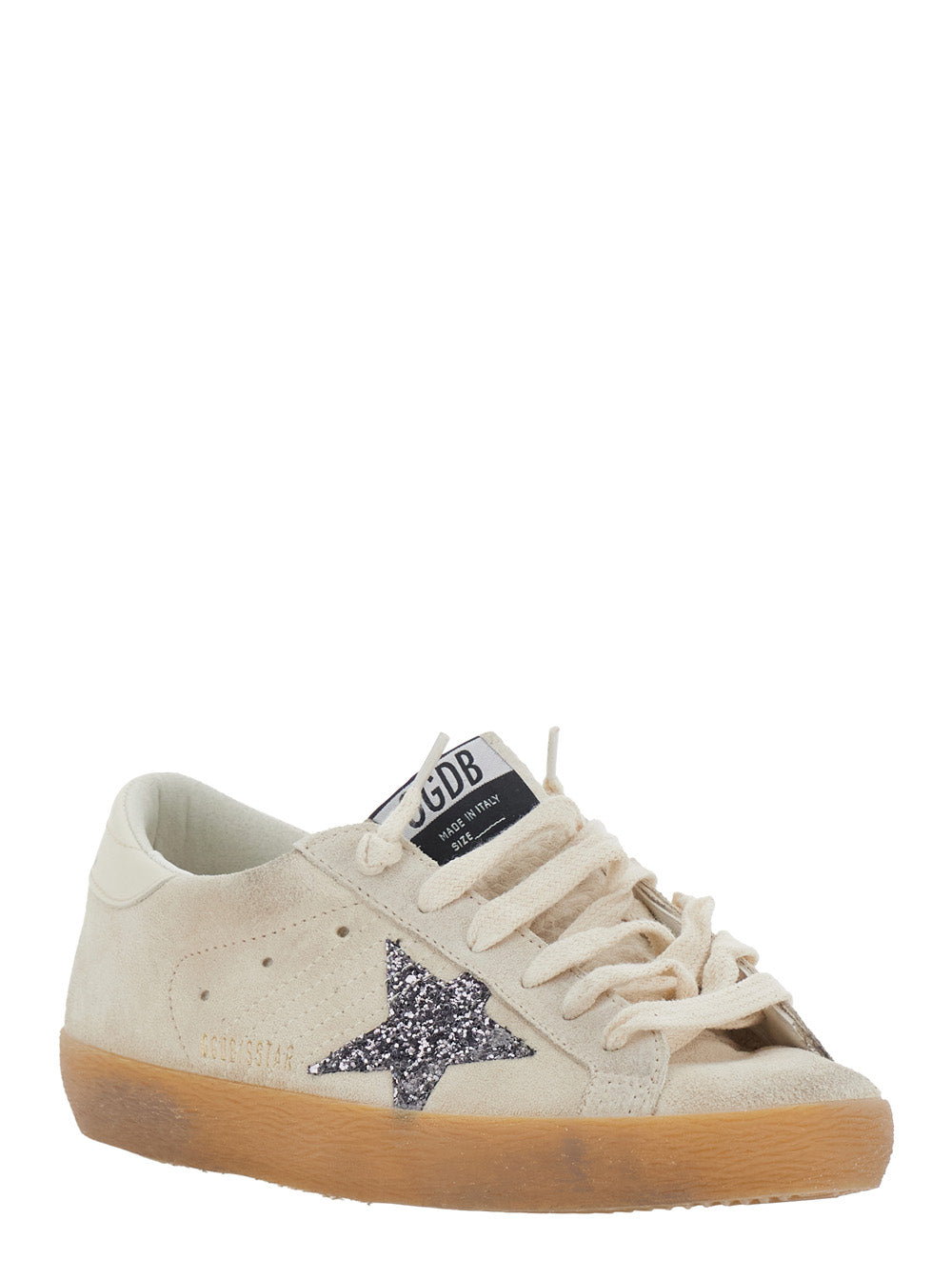 Golden Goose Women 'Superstar' Beige Low Top Sneakers With Glitter Star Patch And Logo Lettering On The Heel In Suede For Women