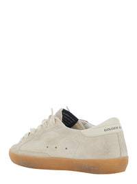 Golden Goose Women 'Superstar' Beige Low Top Sneakers With Glitter Star Patch And Logo Lettering On The Heel In Suede For Women