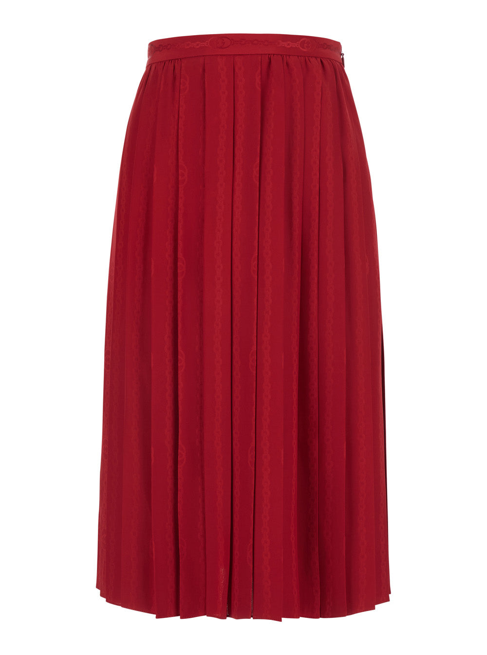 Gucci Women Red Pleated Skirt With Chain Gg Motif In Silk For Women
