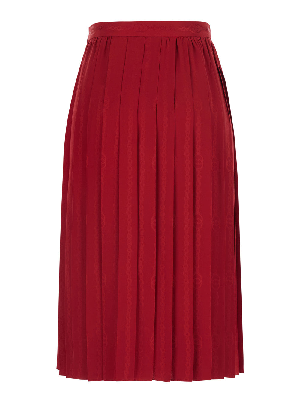 Gucci Women Red Pleated Skirt With Chain Gg Motif In Silk For Women
