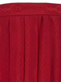 Gucci Women Red Pleated Skirt With Chain Gg Motif In Silk For Women