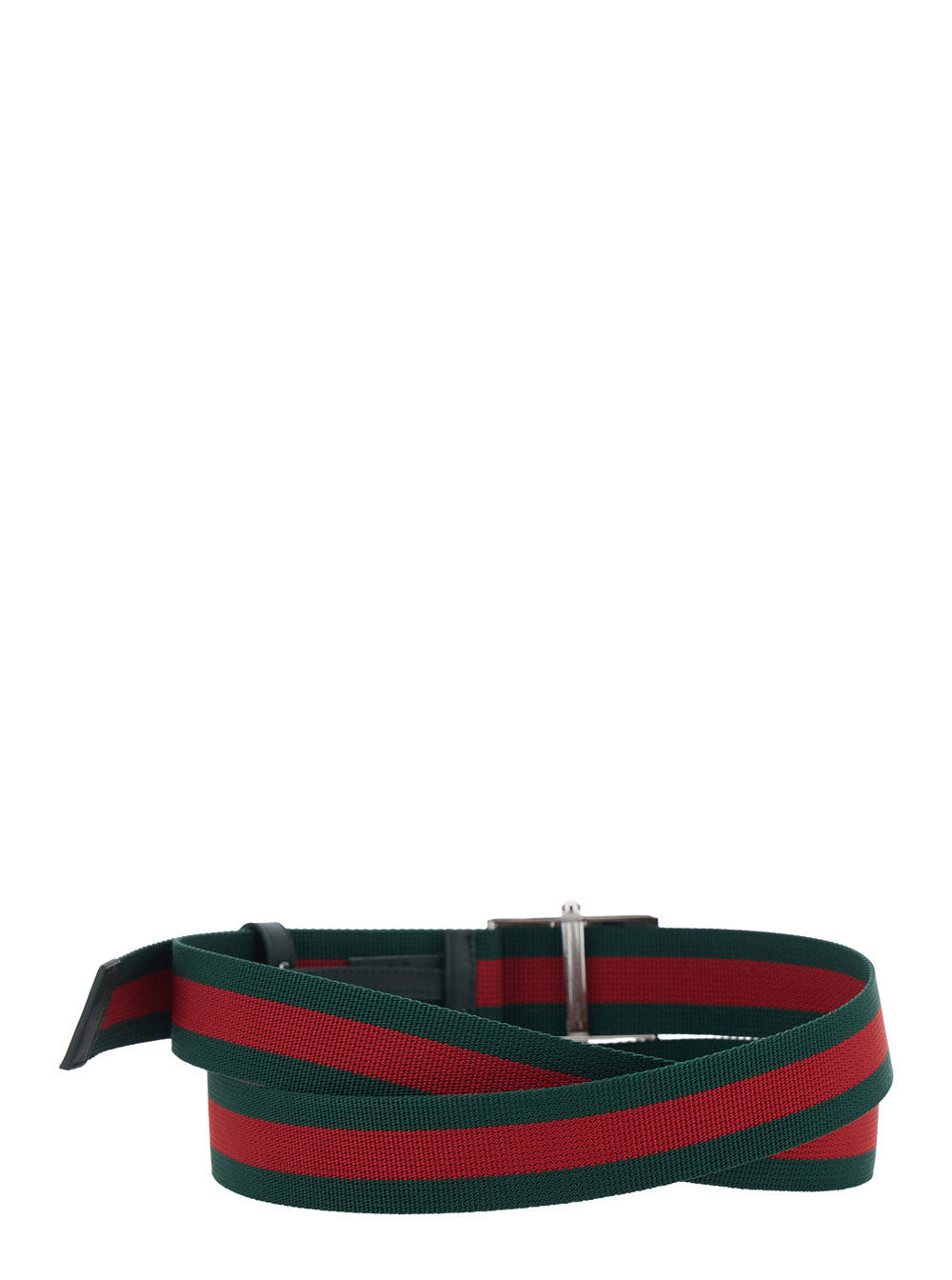 Gucci Men Green Belt With Web Motif And Logo Plaque On The Front In Web Canvas For Men