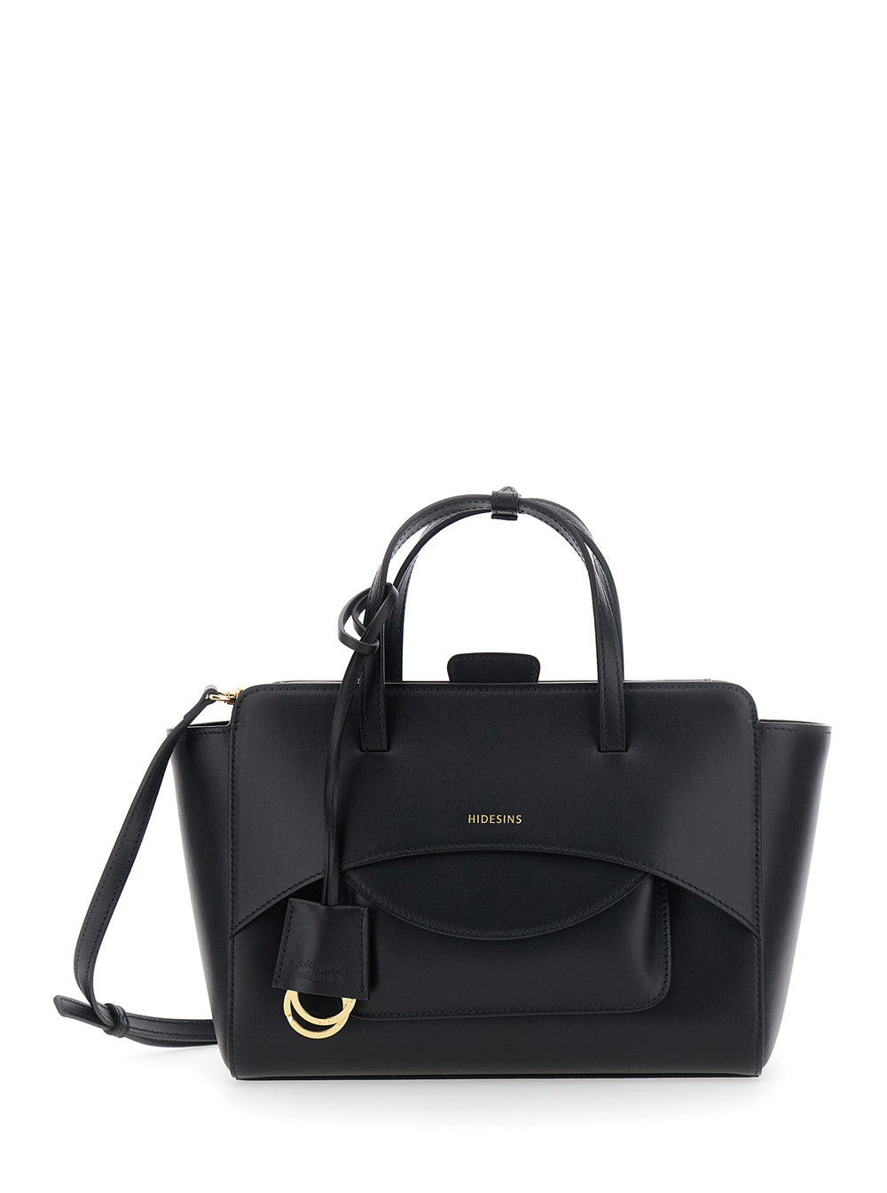 HIDESINS Hidesins Women Black Medium Handbag With Adjustable Shoulder Strap And Front Pocket In Leather For Women