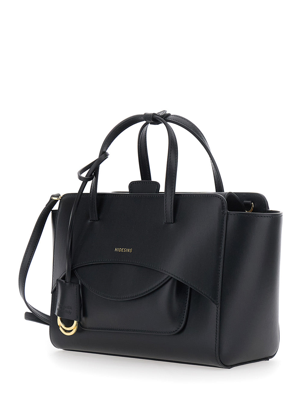 HIDESINS Hidesins Women Black Medium Handbag With Adjustable Shoulder Strap And Front Pocket In Leather For Women