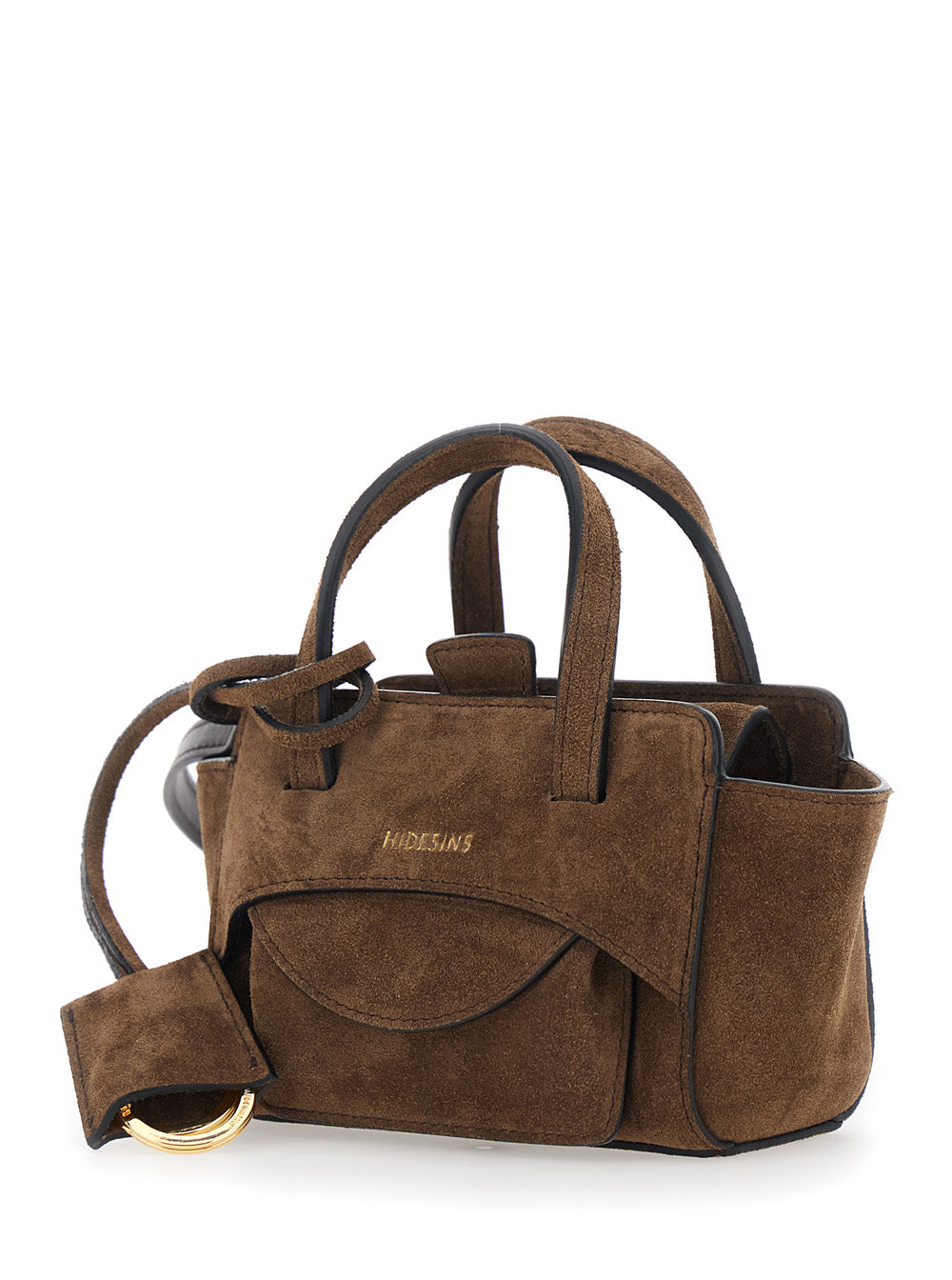 Hidesins Women Brown Mini Handbag With Adjustable Shoulder Strap And Front Pocket In Suede For Women