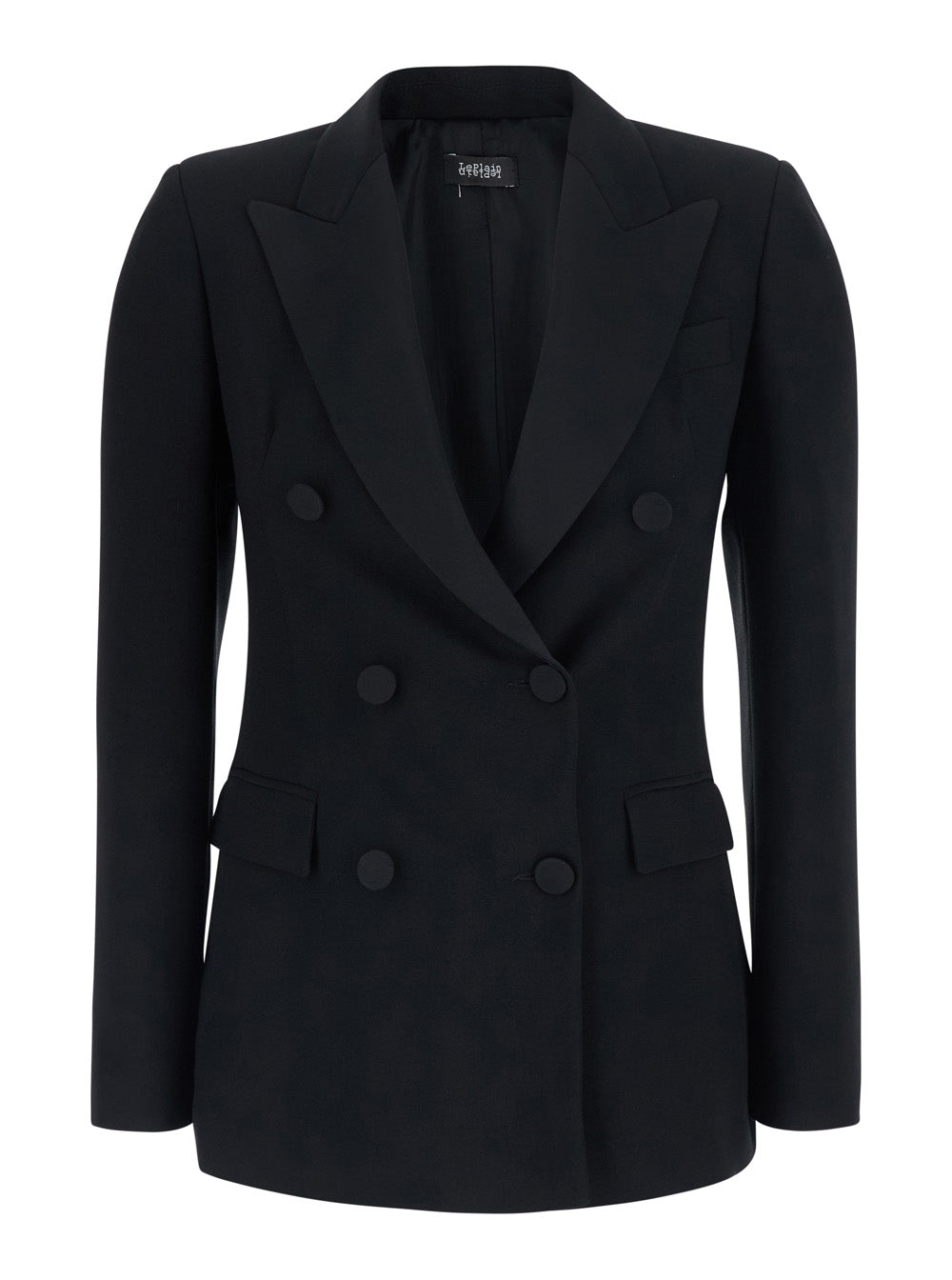 Leplain Women Black Double-Breasted Jacket With Peak Revers In Tech Fabric For Women