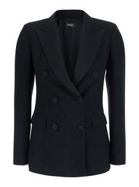 Leplain Women Black Double-Breasted Jacket With Peak Revers In Tech Fabric For Women