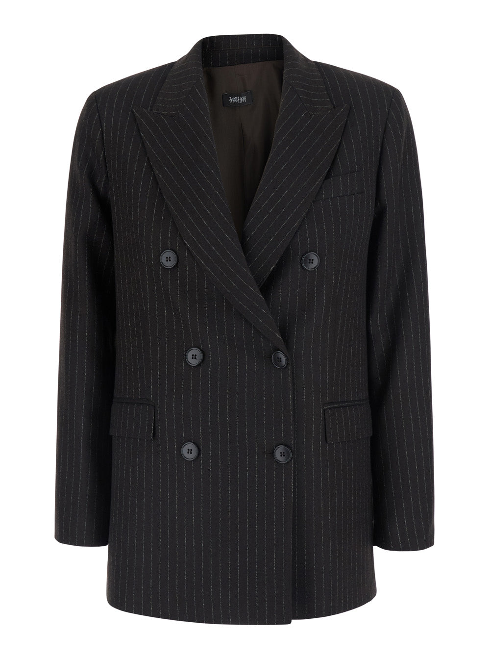 Leplain Women Brown Double-Breasted Jacket With Peak Revers And All-Over Pinstripe In Fabric For Women